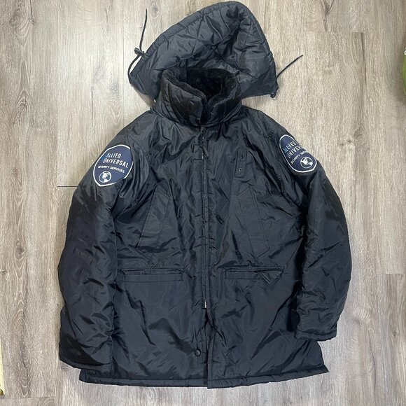 Allied Universal Men's Jacket Coat Faux Fur Quilted Black Small Insulated - Picture 1 of 7